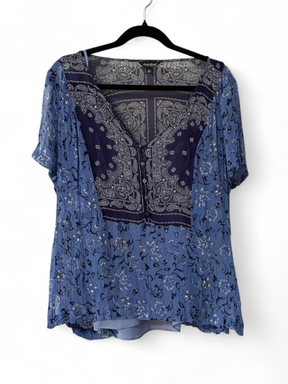 Lucky Brand XL Blue Paisley Floral 2 Piece Boho Blouse & Cami